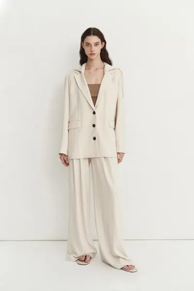 Fabrique Daseasa Detachable Hoodie Blazer Jacket In Cotton Knit In White