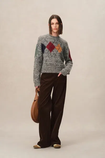 Fabrique Demi Argyle Sweater In Merino Wool Blend Knit In Multi