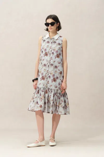 Fabrique Demi Sleeveless Print Dress In Silk-cotton In Multi