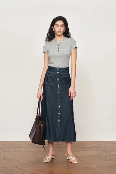 Fabrique Devi Henley Collar Short Sleeve In Cotton Knit In Gray