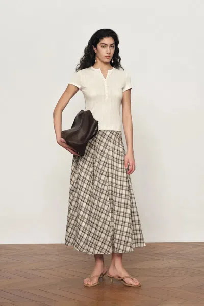 Fabrique Devi Henley Collar Short Sleeve Top In Pointelle Knit In White