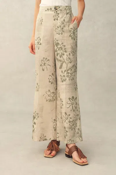 Fabrique Diana Handwork Beads Crop Flare Pants In Linen Blend In Neutral