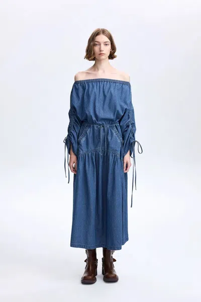Fabrique Diane Drawstring Dress In Tencel Denim In Blue