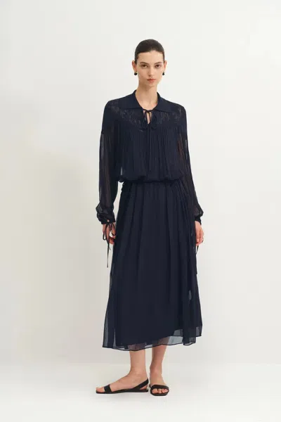 Fabrique Doe Lacey Dress In Crepe Georgette In Blue