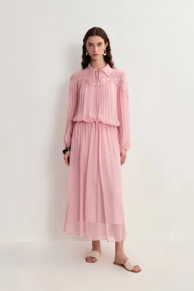 Fabrique Doe Two Looks Lacey Maxi Dress In Crepe Georgette In Pink