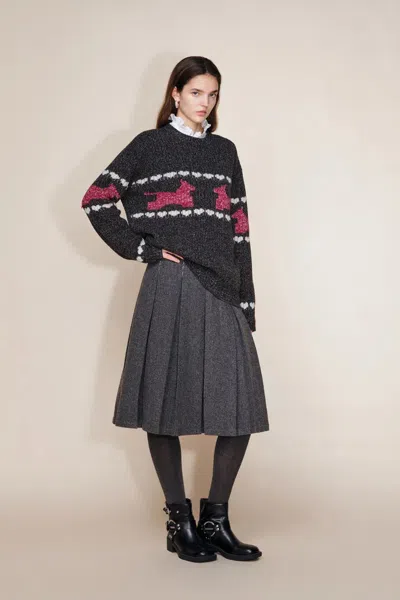 Fabrique Donna Pony Wool Rib Sweater In Coarse-spun Merino Wool Knit In Gray