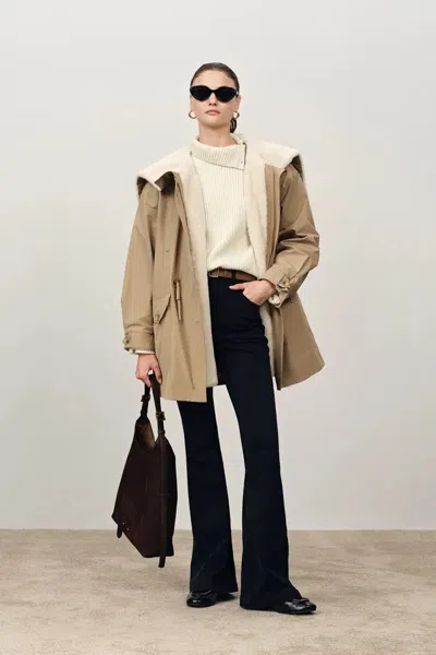 Fabrique Doris Detachable Quilted Lining Fur Collar Parka In Lightweight Blend