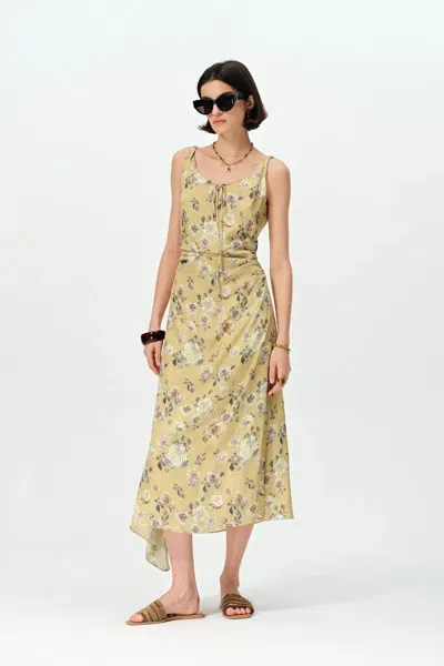 Fabrique Doris Hand Painted Watercolor Inspired Rose Print Summer Dress In Multi