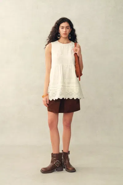Fabrique Doris Lily-of-the-valley Lace Sleeveless Top In Silk Linen Blend In White