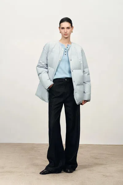 Fabrique Dove Collarless Quilted Down Jacket In High Density Down Proof In Blue