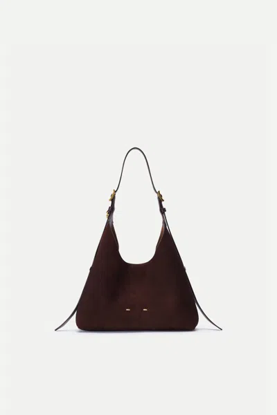 Fabrique Duomo Double Buckle Small Hobo Bag In Top-grain Nubuck Leather