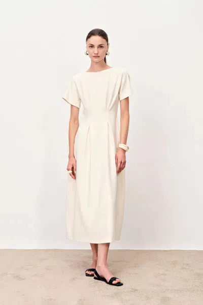 Fabrique Ebba Boat Neck Dress In Merino Wool Blend In Neutral