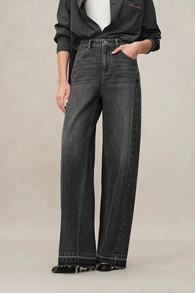 Fabrique Echo Floor Length Wide Leg Jeans In Turkish Cotton Denim In Gray