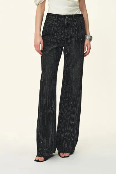Fabrique Eclipse-d Rhinestone Washed Jeans In Cotton Denim In Black