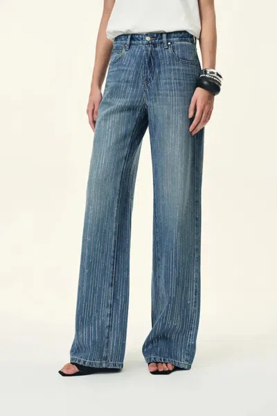 Fabrique Eclipse-d Rhinestone Washed Jeans In Cotton Denim In Blue