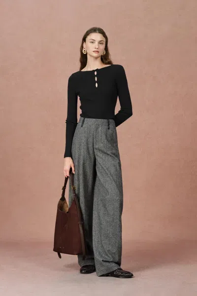 Fabrique Eden Bow Tie Fitted Top In Merino Wool With Stretch Knit In Black