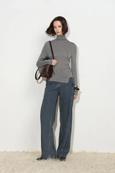 Fabrique Edith Asymmetric Hem Top In Wool Blend In Gray