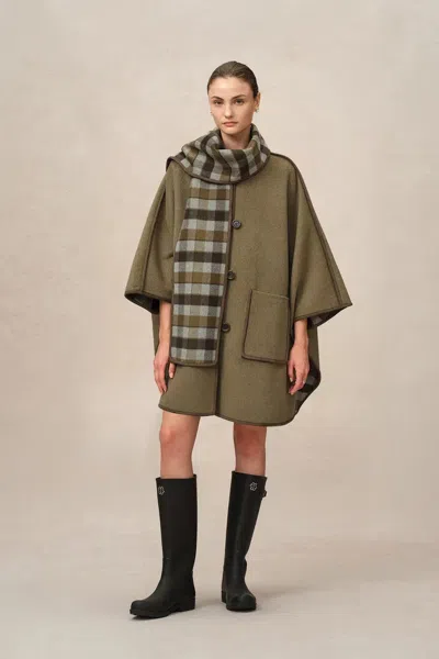Fabrique Eila Wool Scarf Coat In Double-face Merino Wool In Green