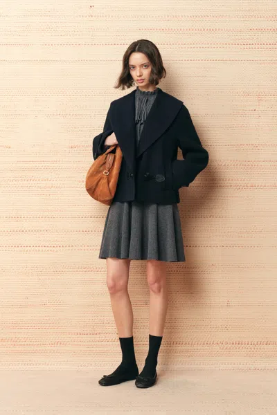 Fabrique Eileen Sailor Collar Double Faced Coat In Wool Blend In Black