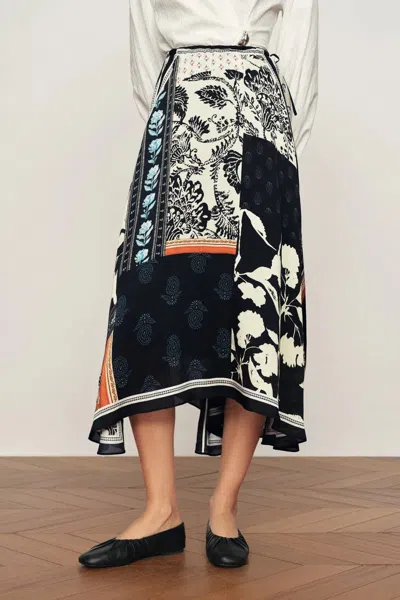 Fabrique Eileen Scarf Panel Skirt In Viscose In Multi