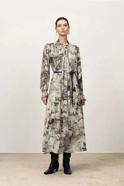 Fabrique Eira Ribbon Long Sleeve Print Dress In Cupro In Multi