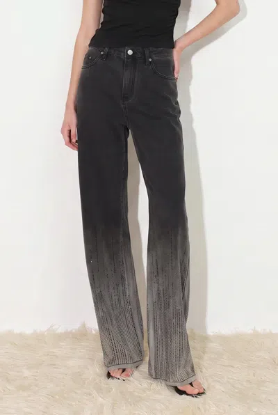 Fabrique Elara Ombré Rhinestone Wide Leg Jeans In Cotton Denim In Black