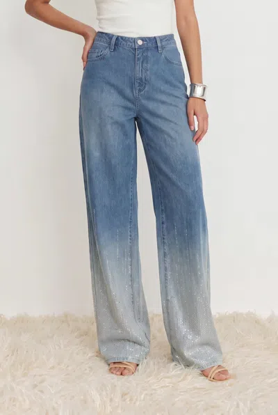 Fabrique Elara Rhinestone Straight Leg Jeans In Blue