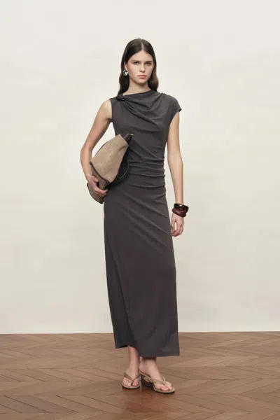 Fabrique Elara Ruched Dress In Tencel Wool Blend In Gray