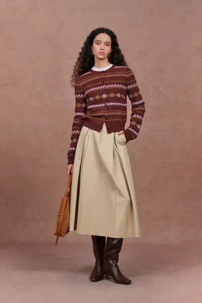 Fabrique Elea Fitted Modern Hand Drawn Fair Isle Cardigan In Merino Wool In Multi