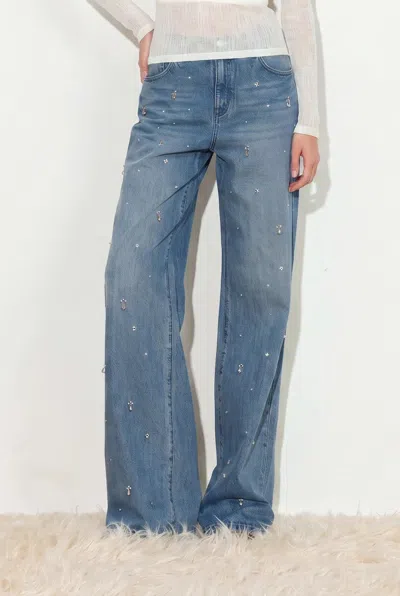 Fabrique Eleanor Crystal Embellished Straight Leg Jeans In Cotton Denim In Blue