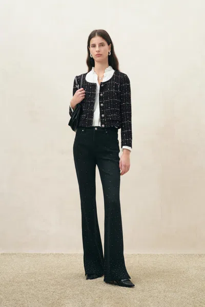 Fabrique Eleanor Metallic Flecked Houndstooth Jacket In Tweed In Black