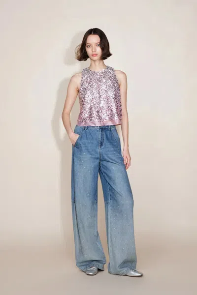 Fabrique Eleanor Ombre Sleeveless Vest Top In Full Sequin Embroidery In Pink