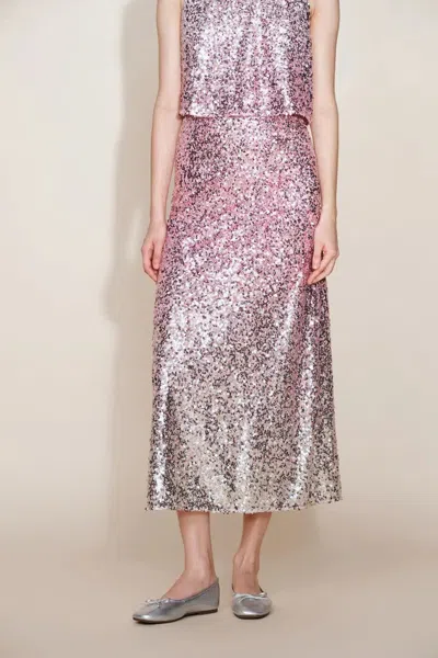 Fabrique Electra Hand Finished Ombre Midi Skirt In Full Sequin Embroidery In Pink