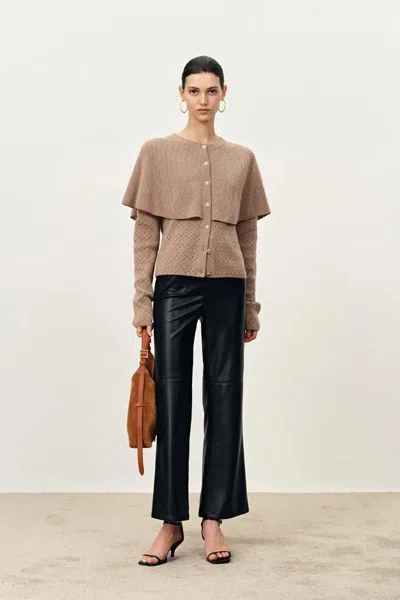 Fabrique Elen Baroque Buttons Cape Style Cardigan In Wool-cashmere Blend In Brown