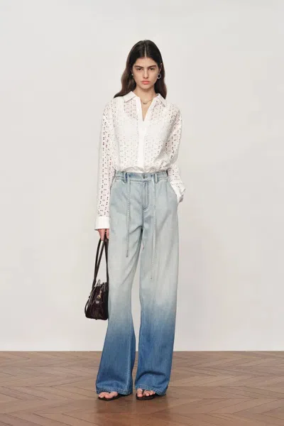 Fabrique Eliana Cutwork Embroidery Point Collar Resort Wear Shirt In Cotton In White