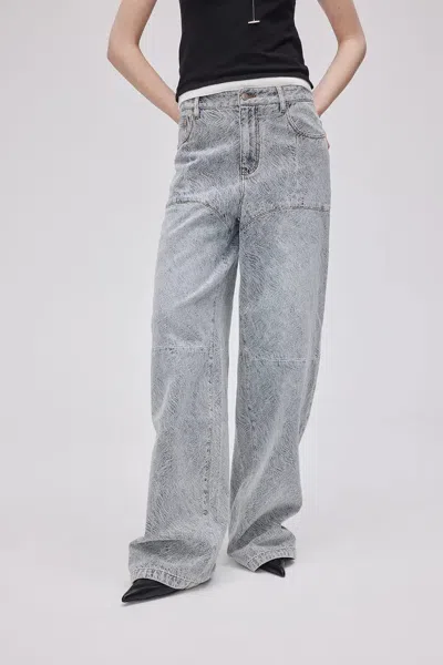 Fabrique Eliana Textured Patchwork Jeans In Jacquard Washed Denim In Gray