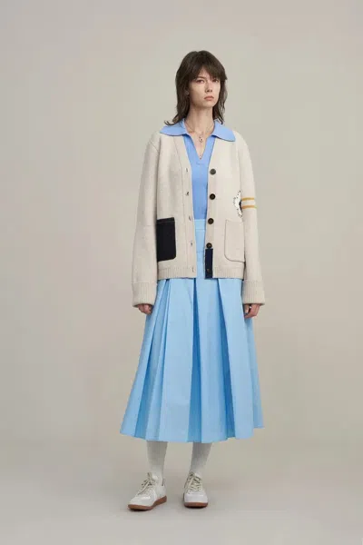 Fabrique Elise Handcrafted Denim Flower Cardigan In Merino Wool Knit In Gray