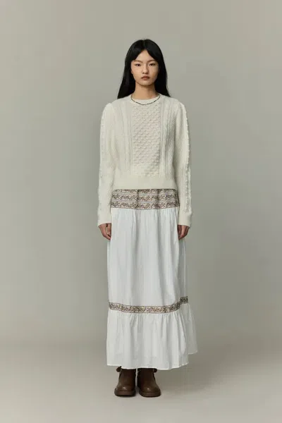 Fabrique Eliza Cable Sweater In Mohair Knit In White