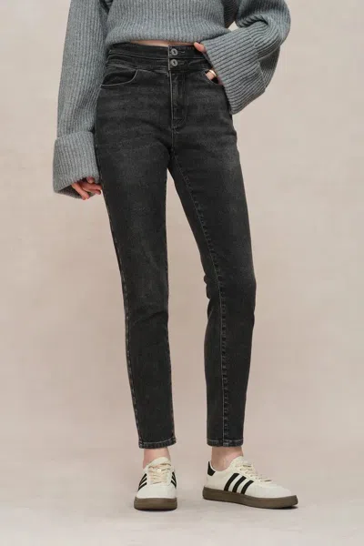 Fabrique Eliza Fleece Lined Skinny Jeans In Stretchy Denim In Gray