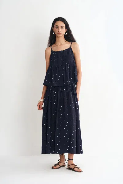 Fabrique Ellie Polka Dot Cami Top And Skirt Matching Set In Linen Blend In Blue