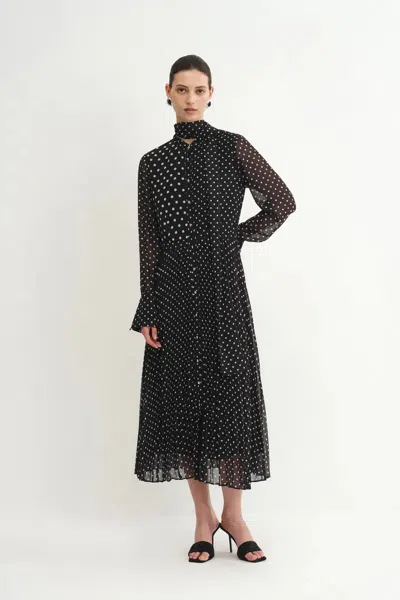 Fabrique Ellie Polka Dot Dress In Chiffon In Black
