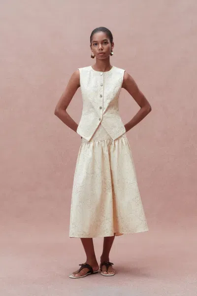 Fabrique Elodie Cinched Denim Vest Top And Skirt Matching Set In Cottonseed Hull Denim In White