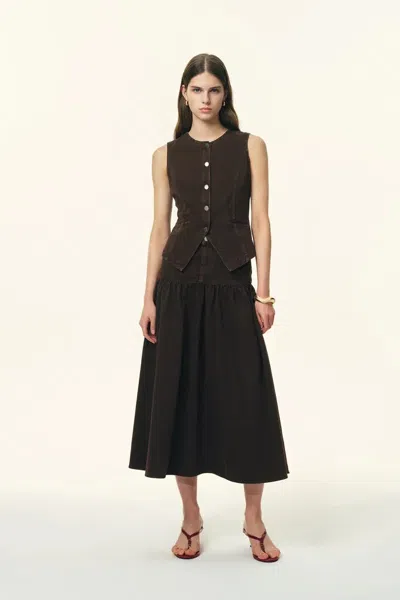 Fabrique Elodie Fitted Round Neck Sleeveless Vest Top And Skirt Matching Set In Thin Denim