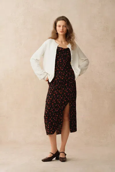 Fabrique Elodie Floral Wheat Ear Cutwork Cardigan In Wool-cashmere Rib Knit In White