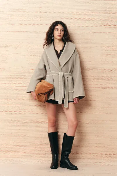 Fabrique Eloise Belted Embroidery Coat In Wool Alpaca Blend In Neutral