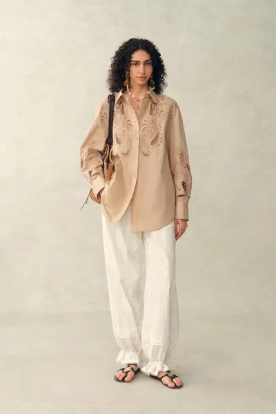 Fabrique Éloïse Paisley Eyelet Shirt In Pima Cotton Poplin In Neutral