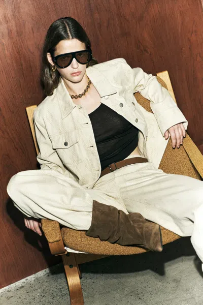 Fabrique Elowen Cropped Argyle Jacquard Jacket In Cotton Denim In White