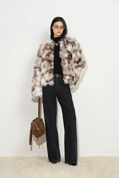 Fabrique Elowen Multi Tonal Crewneck Jacket In Faux Fox Fur In Multicolor