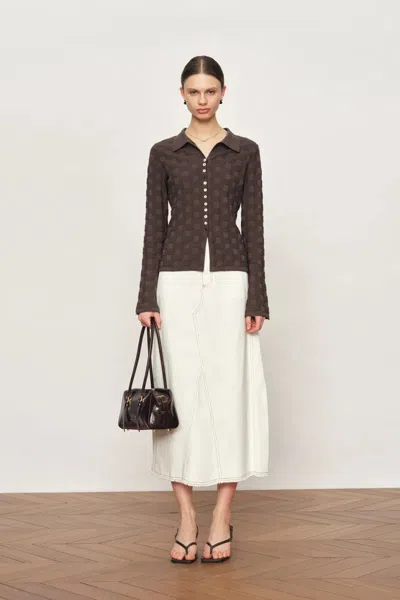 Fabrique Elowen Plaid Textured Cardigan In Cotton Blend Knit In Brown