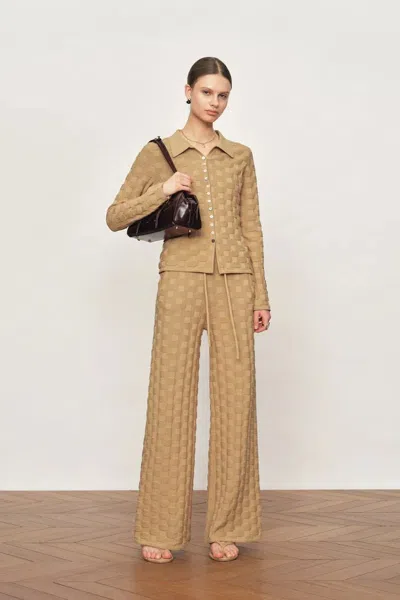 Fabrique Elowen Plaid Textured Knit Cardigan And Pants In Cotton Blend Knit In Brown
